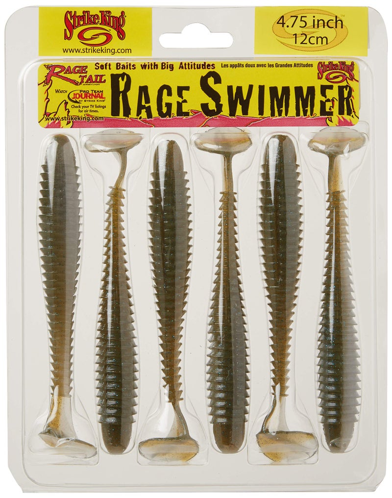 Strike King Rage Swimmer Fishing Lure, Soft Plastic Paddletail Minnow, Sleek Nose Cone, Softly Ribbed Body, Thin Tail - Image 3